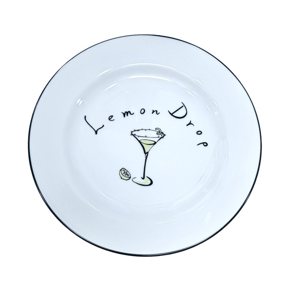 POTTERY BARN MARTINI DESIGN SET OF 4 WHITE COCKTAIL/APPETIZER CERAMIC PLATES - Picture 6 of 10